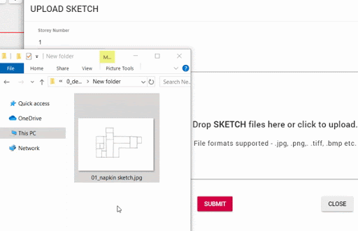Simply upload a sketch in Snaptrude to get your 3D model in minutes