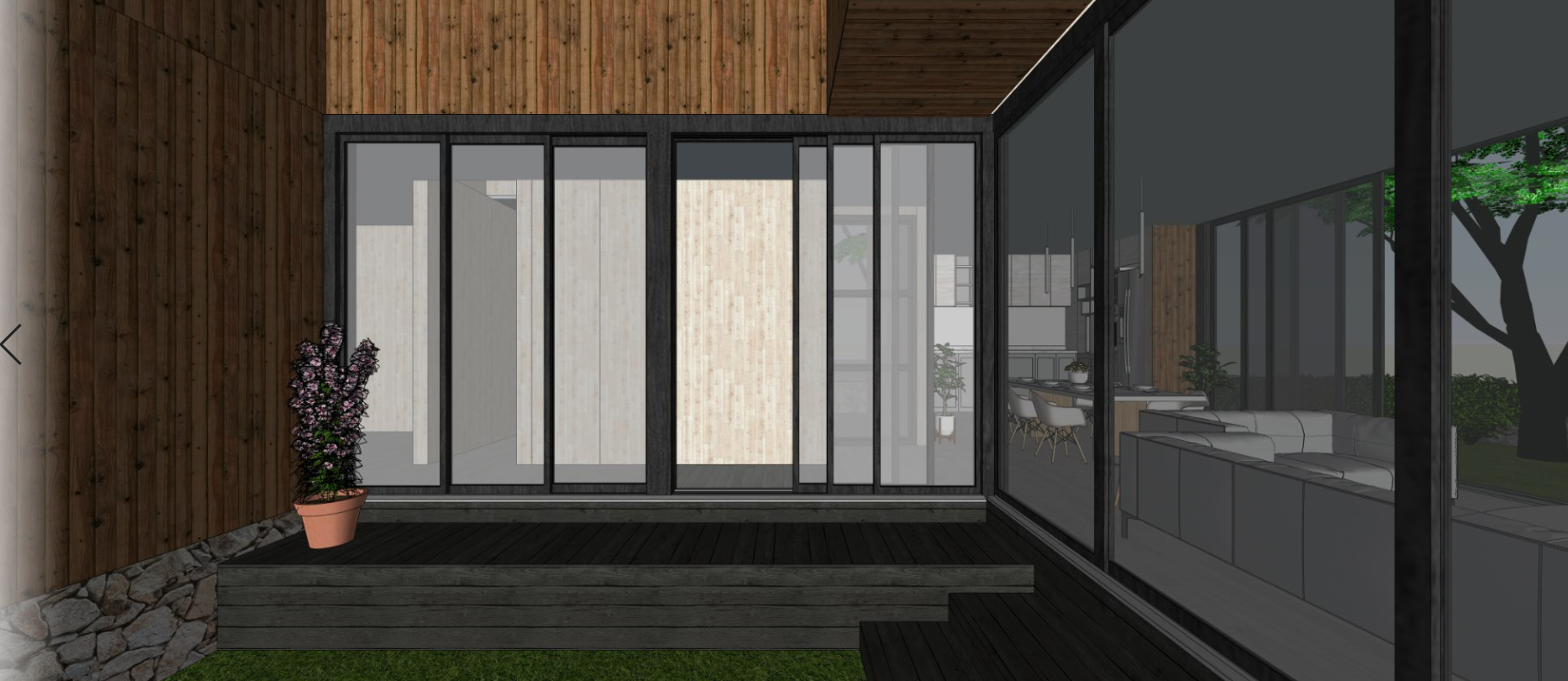 Exterior face view of Two Patios House done in SketchUp