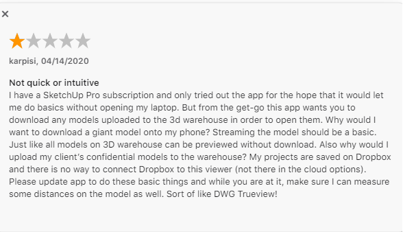 SketchUp Viewer user review on App Store. Source: App Store