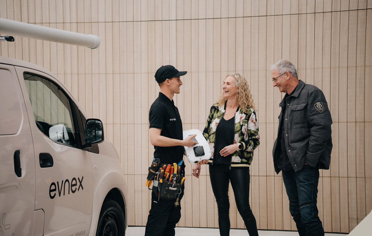 Evnex home EV charger installation with clients