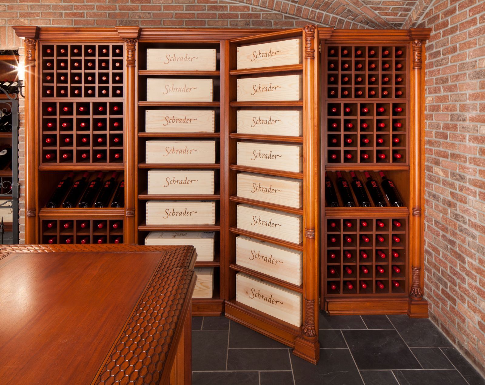 Light mahogany wine cellar Franklin Lakes, NJ WL Kitchen & Home