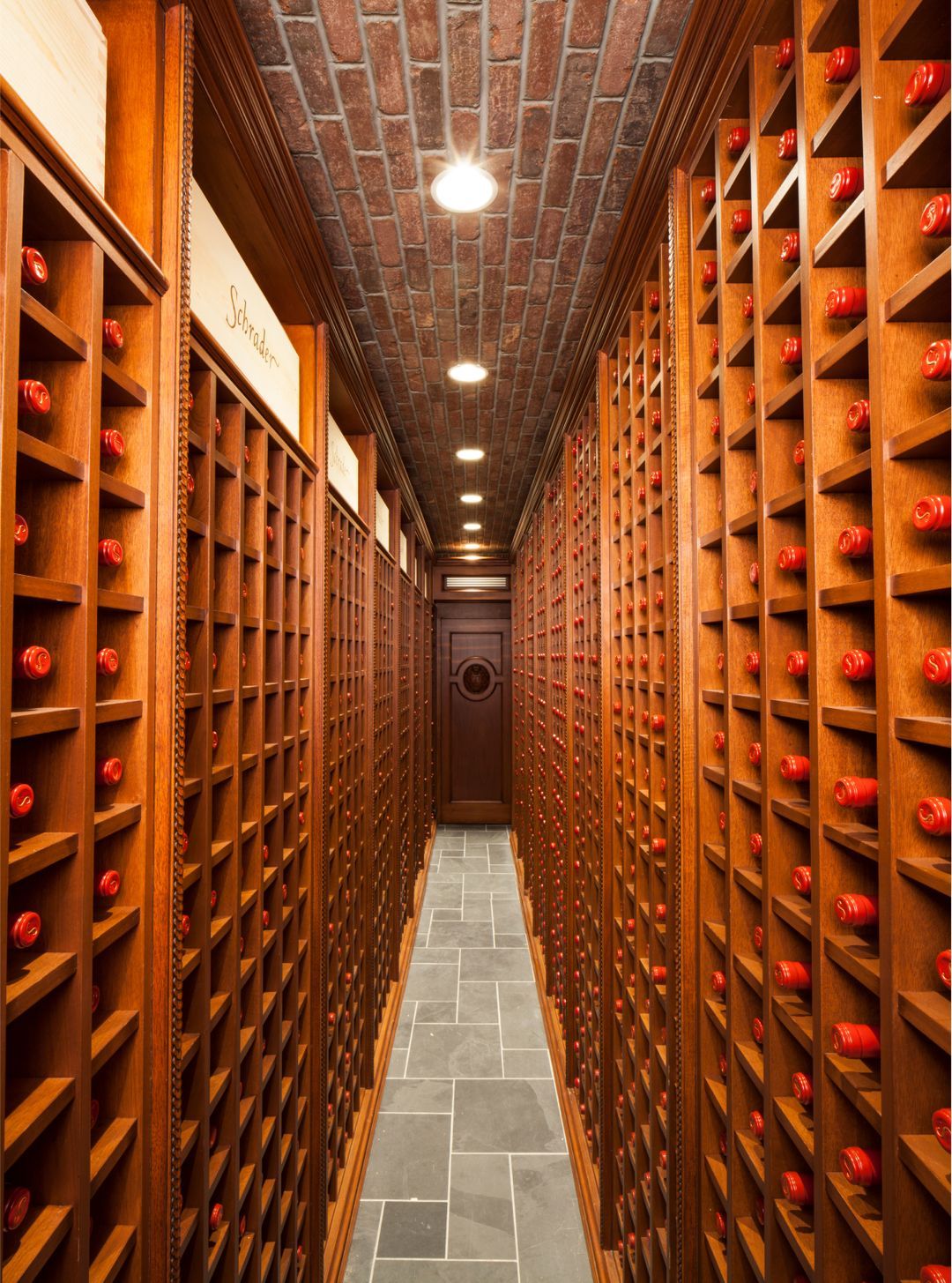Light mahogany wine cellar Franklin Lakes, NJ WL Kitchen & Home