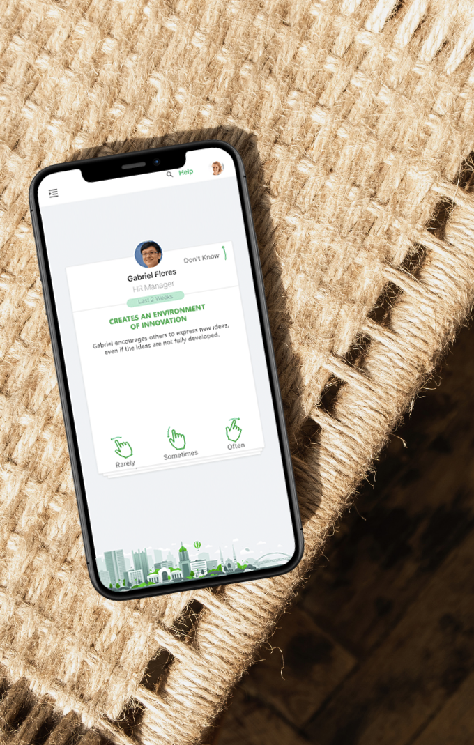 Smartphone displaying Rhabit habit swipe card.