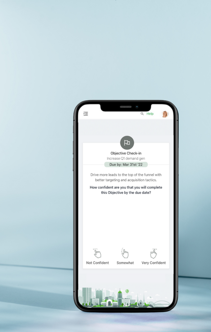 Smartphone displaying Rhabit objective swipe card.