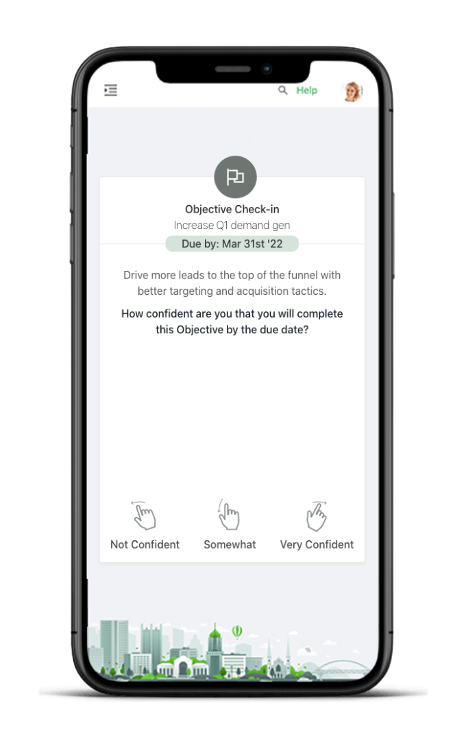 Smartphone displaying Rhabit objective swipe card.