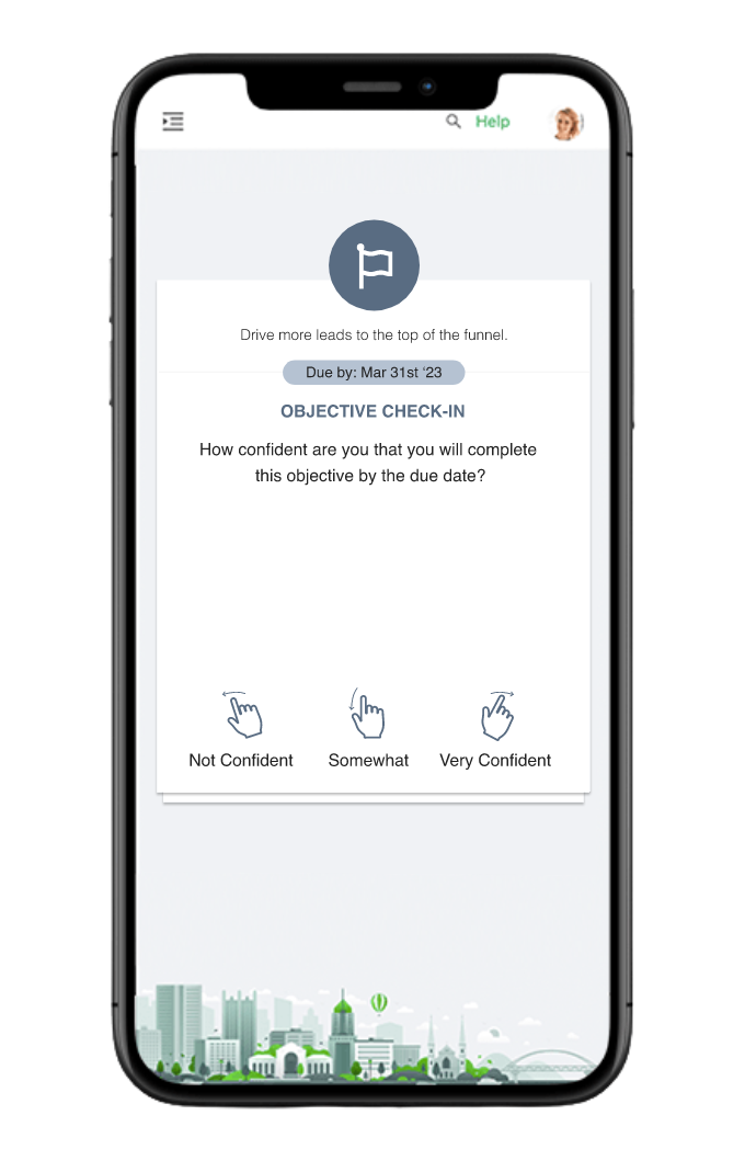 Smartphone displaying Rhabit objective swipe card.
