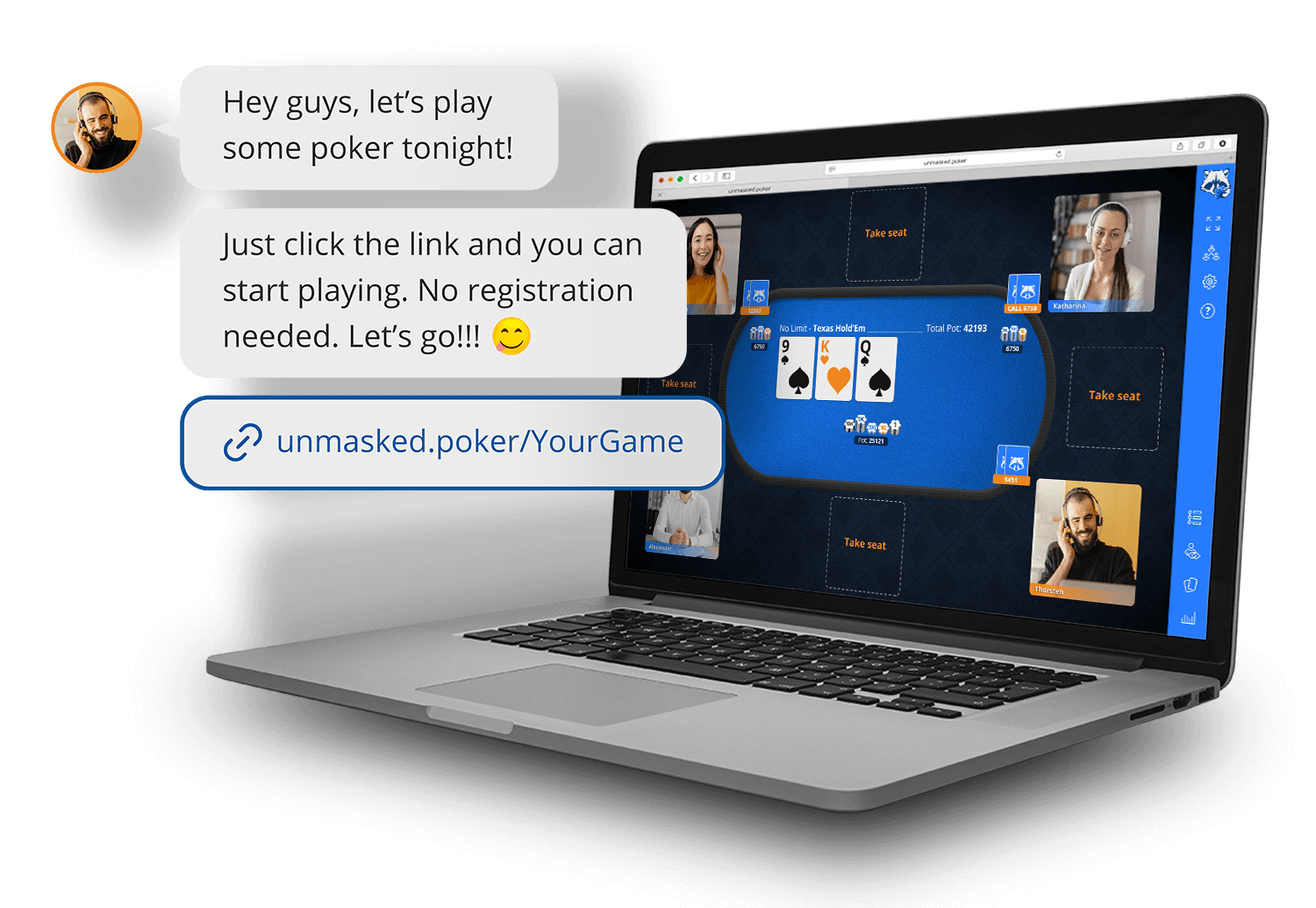 Showcase of a sharing a link to a unmasked.poker table