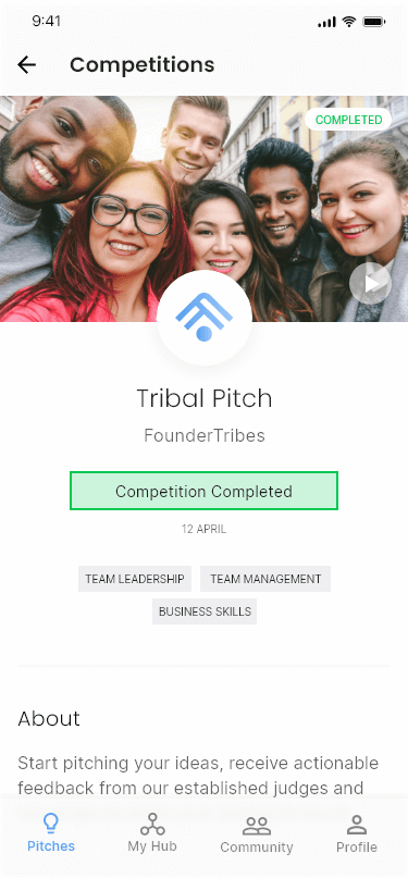 Competitions screen for FounderTribes