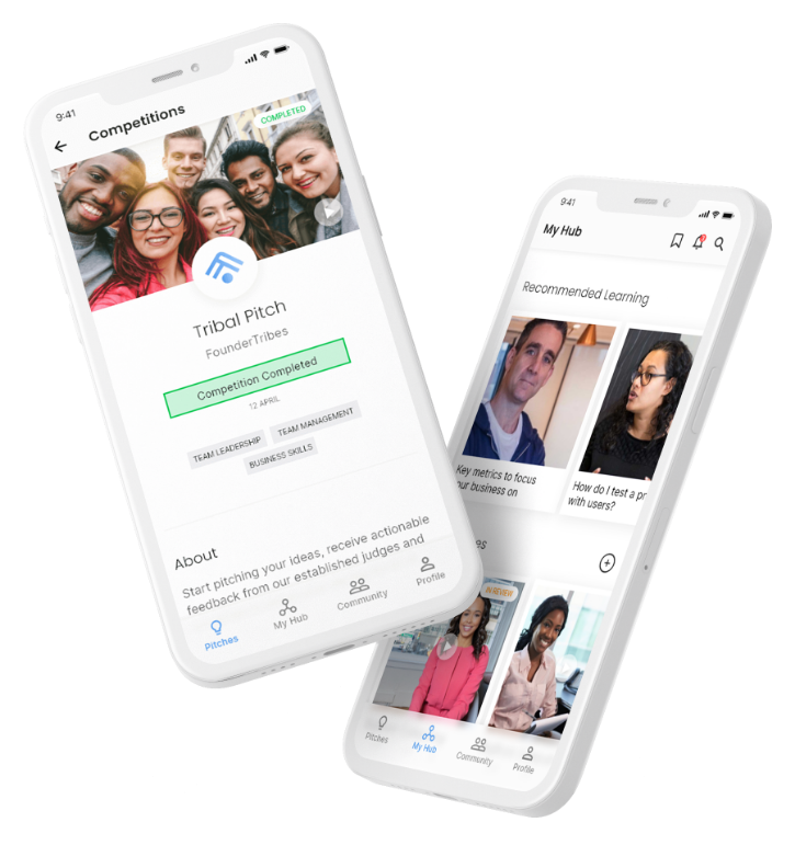 Product shot of my hub and competitions screen for FounderTribes