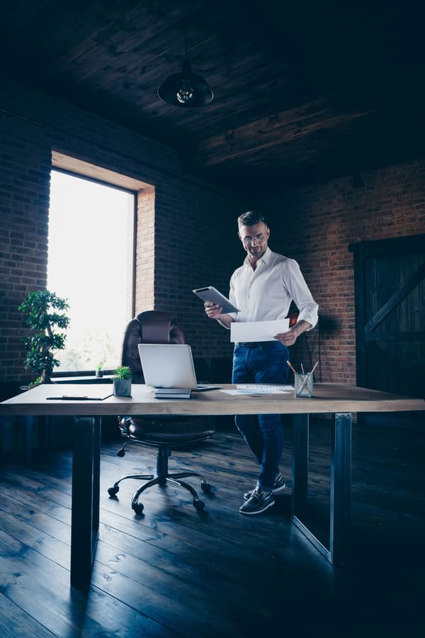 Man at a desk.