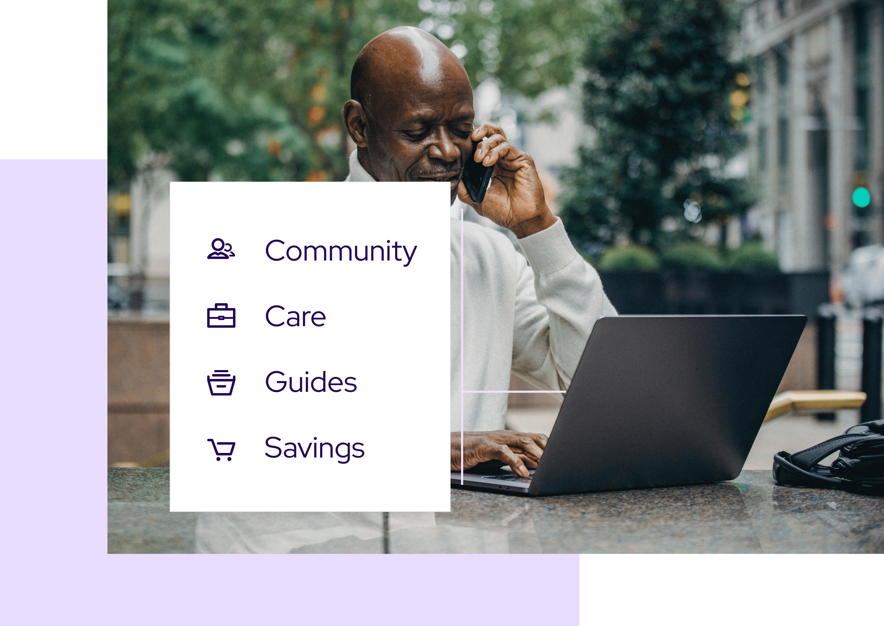 Givers man on laptop looking at benefits