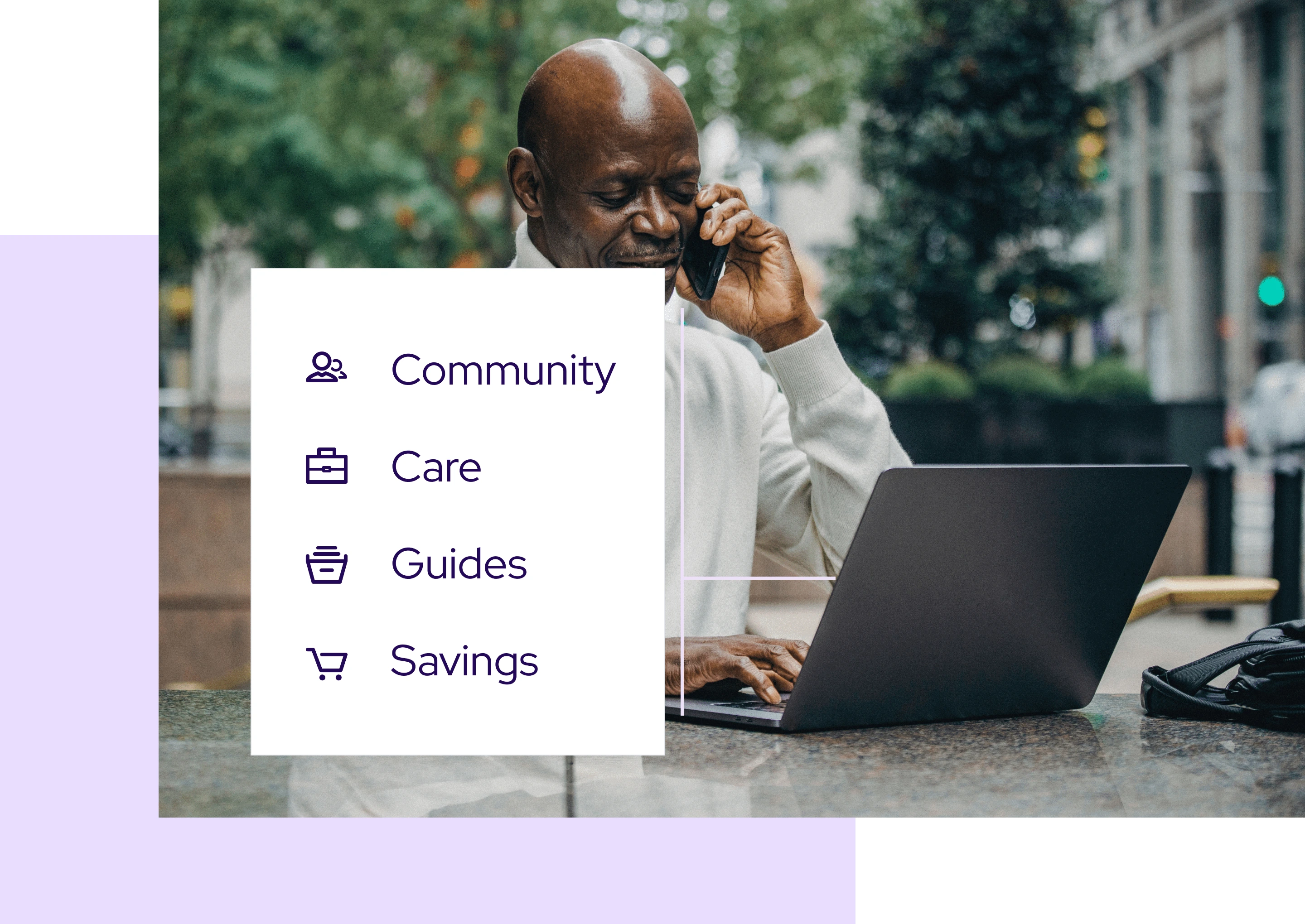 man on computer looking at givers benefits