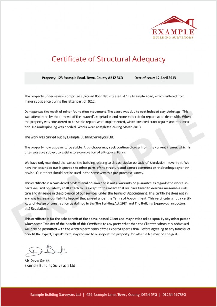 Example of a Certificate Of Structural Adequacy
