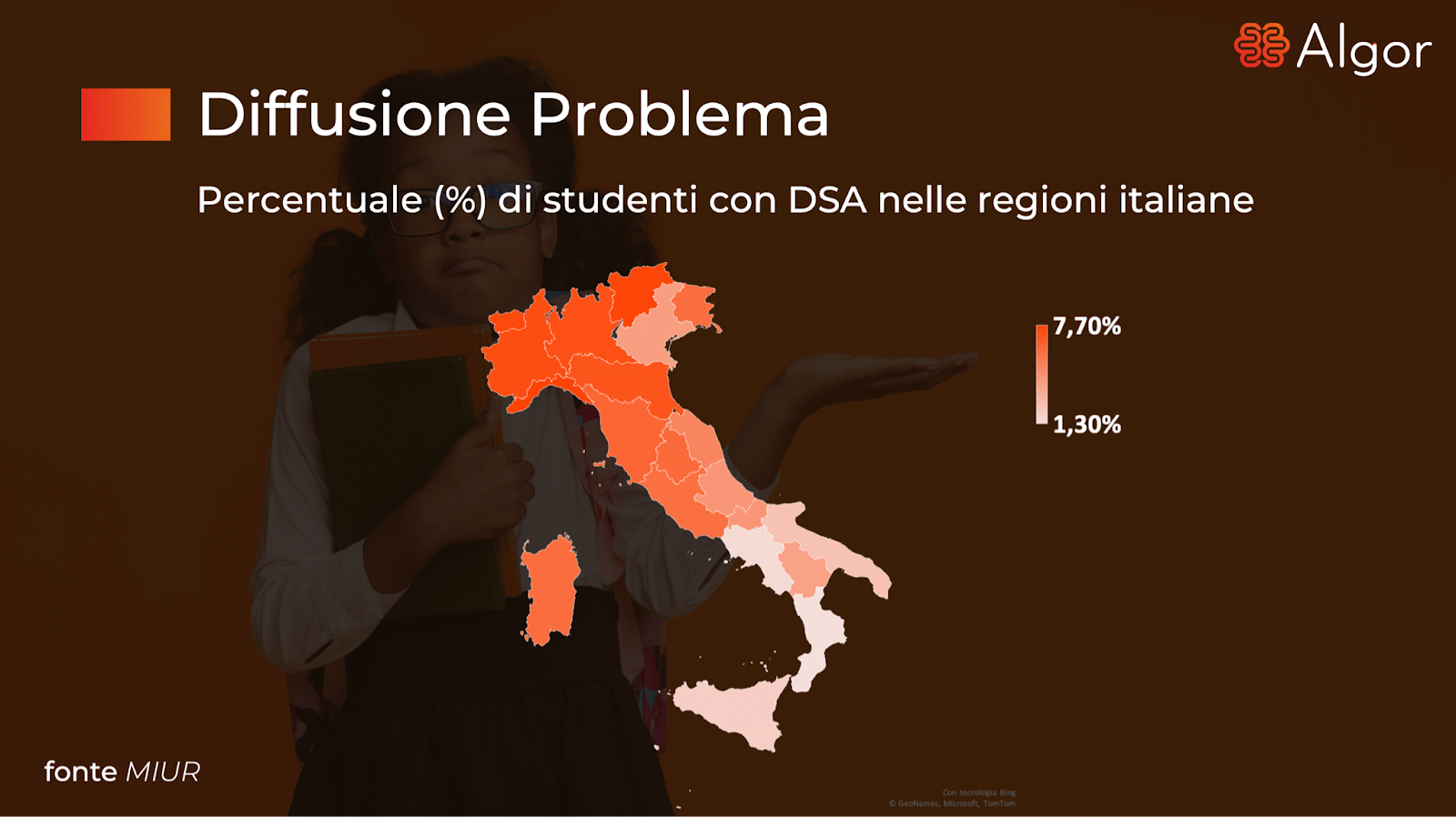 Percentuali di studenti con DSA nelle regioni italiane.