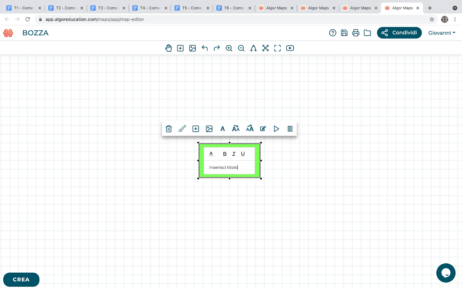 Toolbar per modificare il contenuto di un singolo nodo