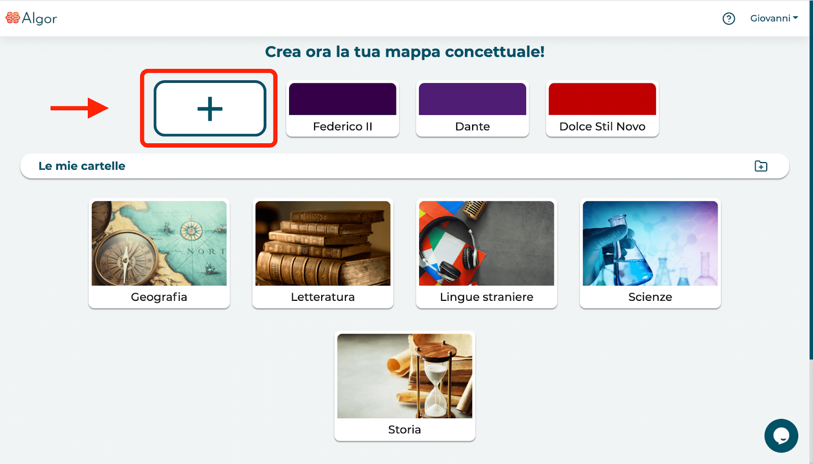 Pulsante per accedere alla lavagna digitale dove potrai iniziare a creare mappe concettuali
