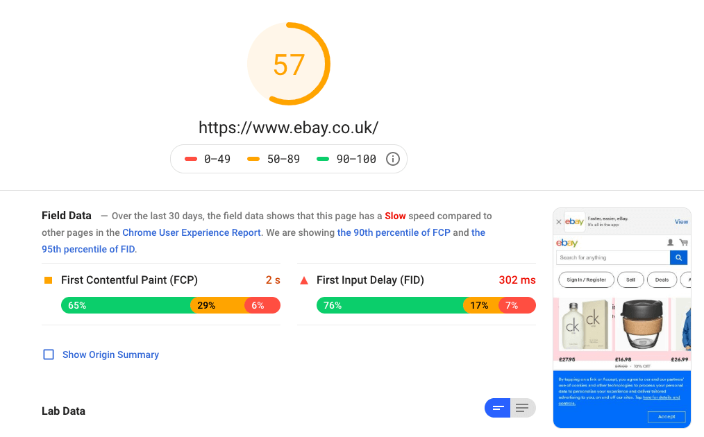 ebay page speed overview