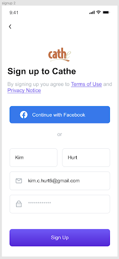Sign up screen