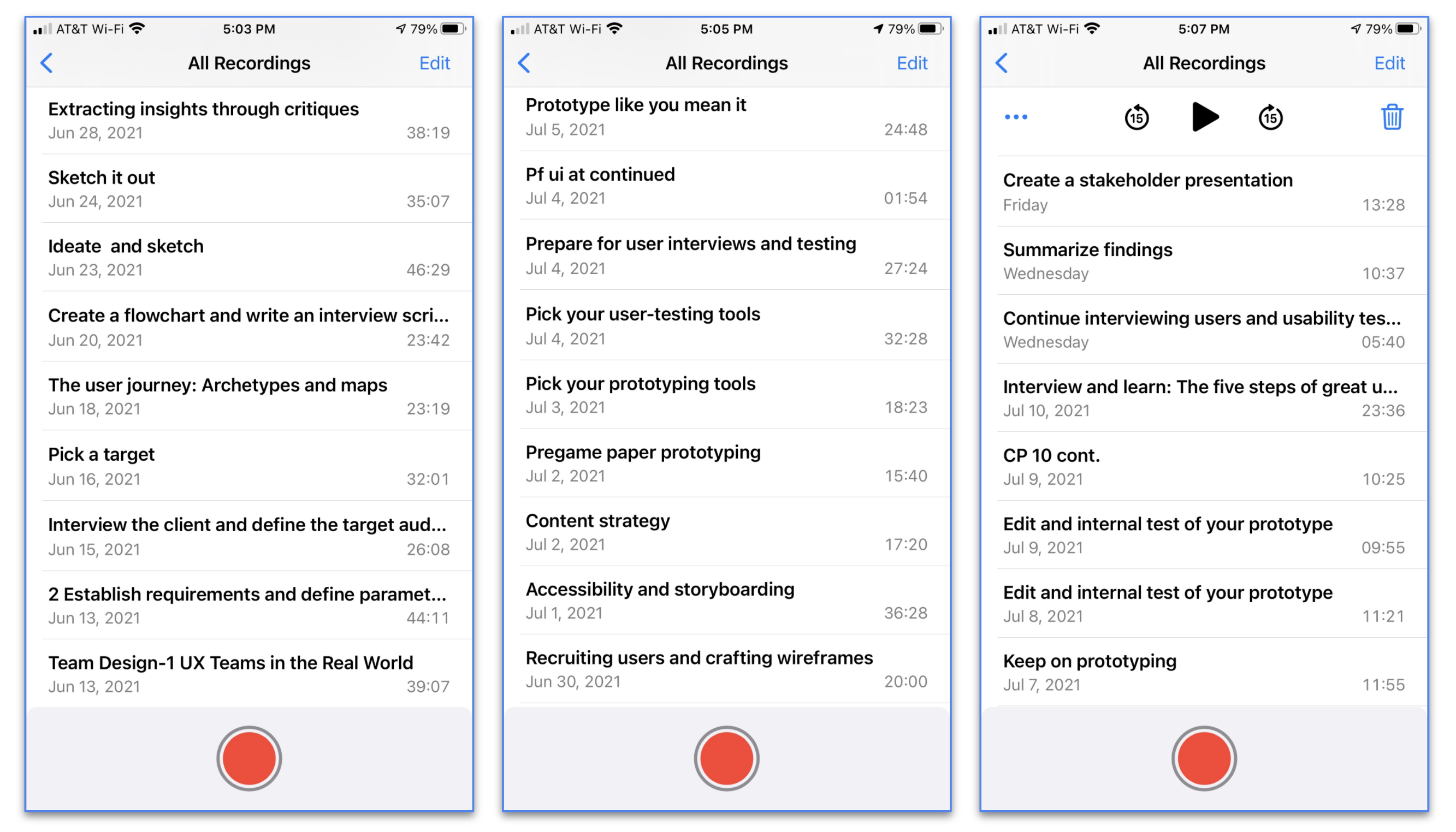 Recordings of the checkpoints