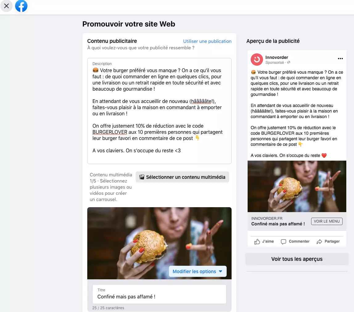 promouvoir contenus facebook ads