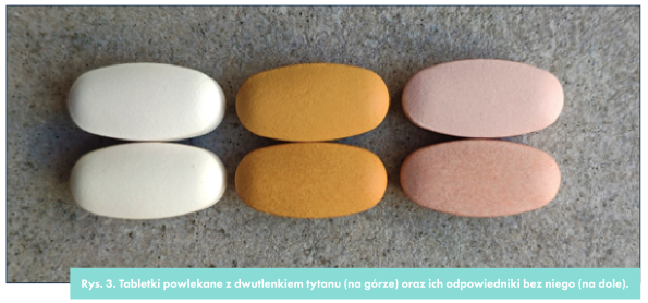 Tabletki powlekane z dwutlenkiem tytanu oraz ich odpowiedniki bez niego