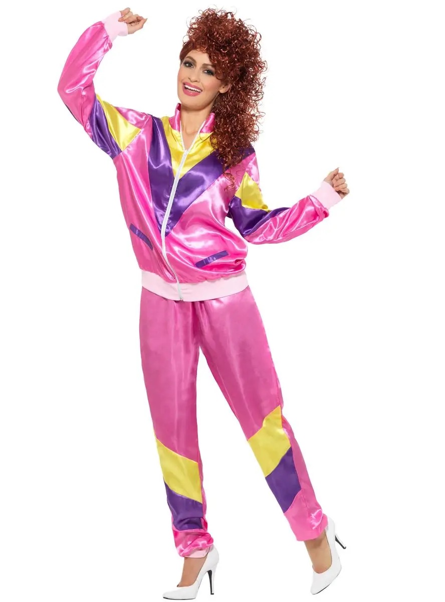 Adult 80s Pink Unisex Tracksuit Costume main image 1