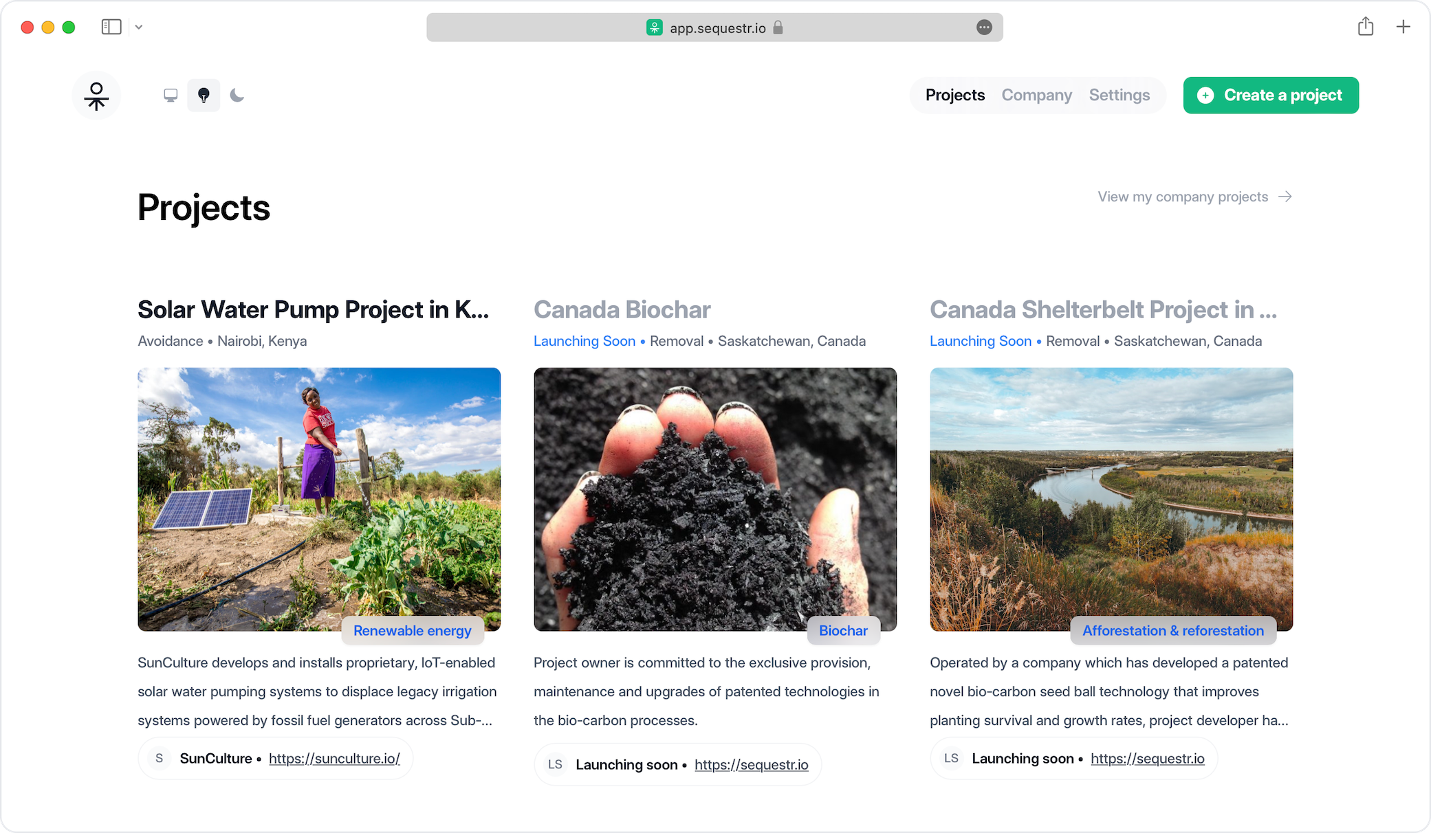 Sequestr projects grid