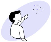 Illustration: a character pointing a star in the sky.