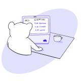 A bear on a computer managing its agenda.