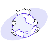 A bear hugging the world