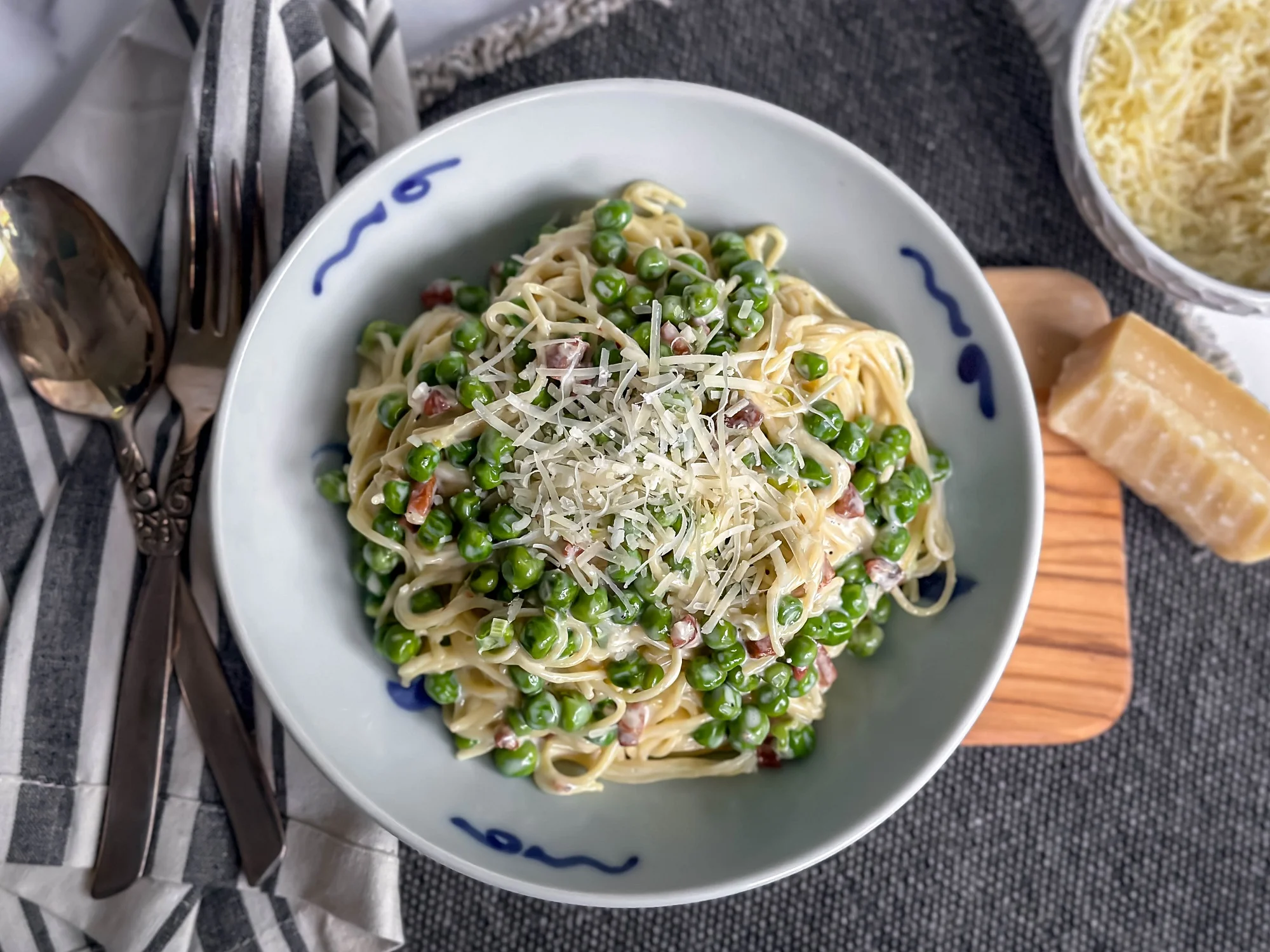 Creamy Parmesan Pasta with Pancetta and Peas Recipe