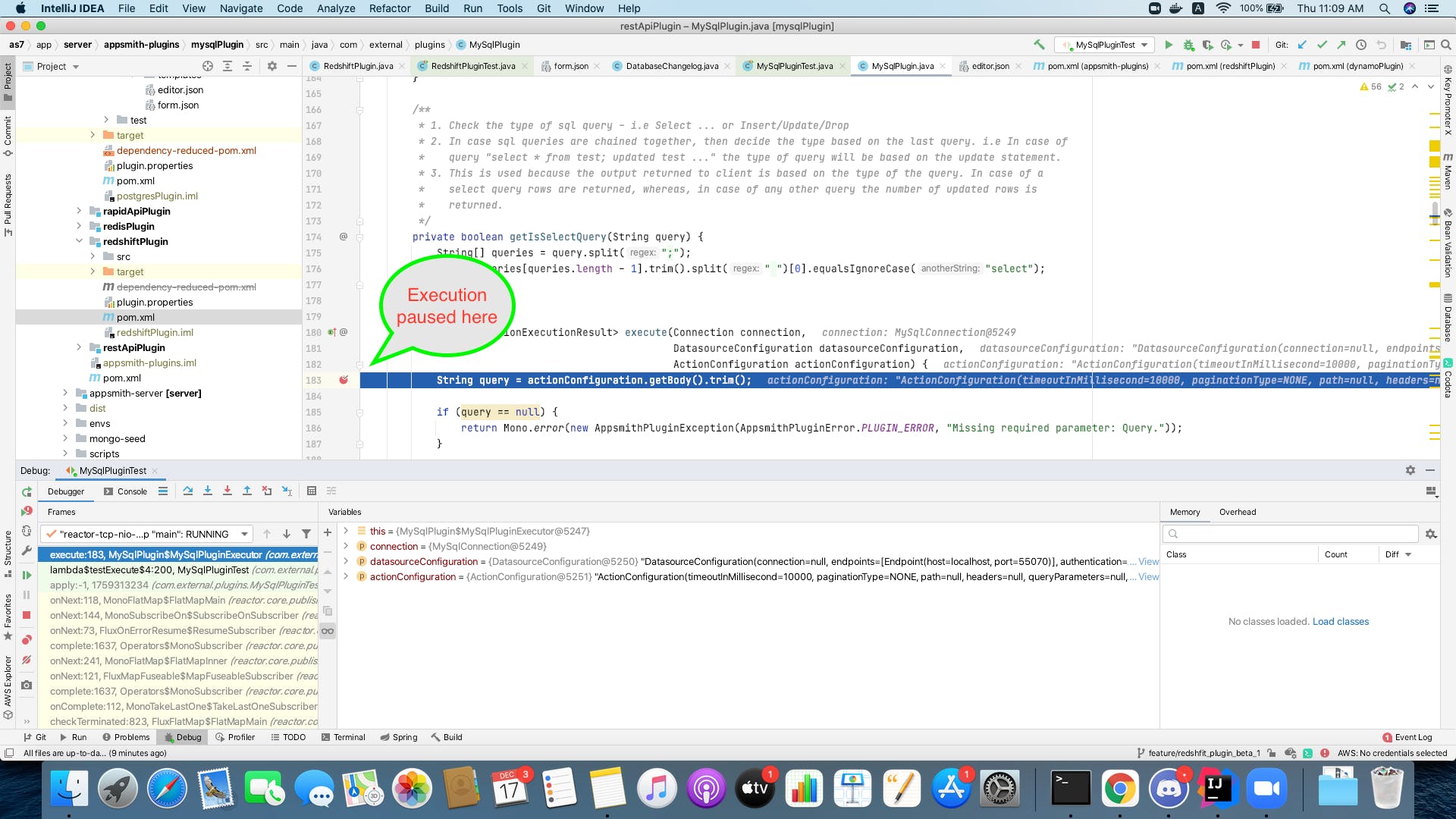 Programming stopping on the breakpoint