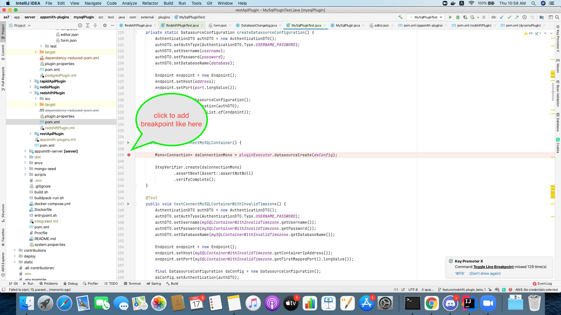 Adding a debug point in the code