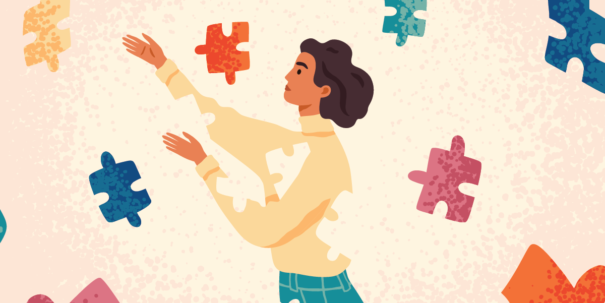 Woman with puzzle pieces