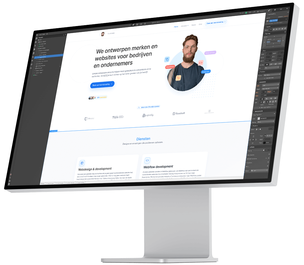 Mock up van Pro Display met de website van Studio Lars op in de Webflow editor.