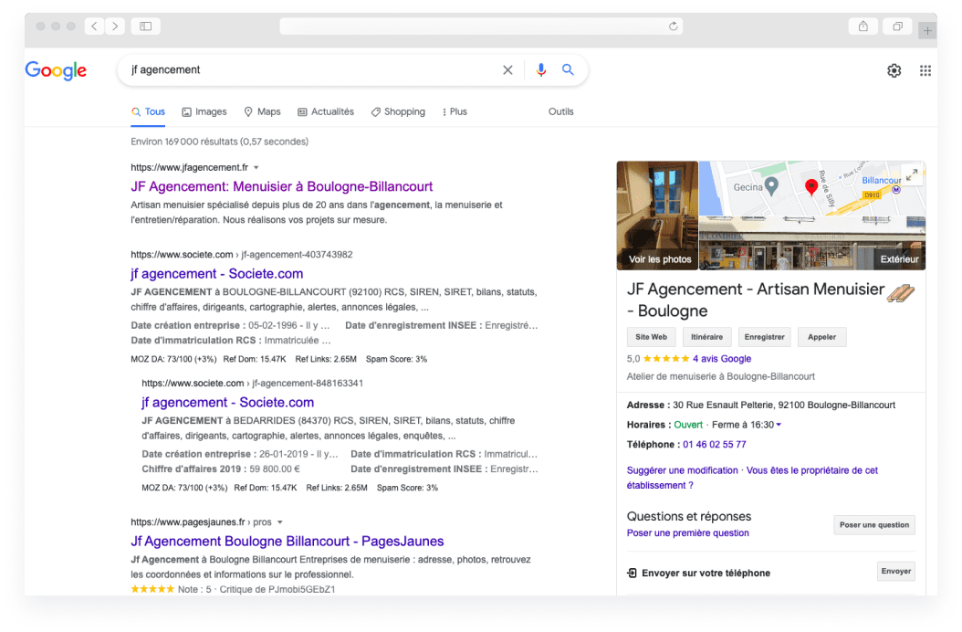 Fiche Google My Business de Jf agencement, artisan menuisier à Boulogne