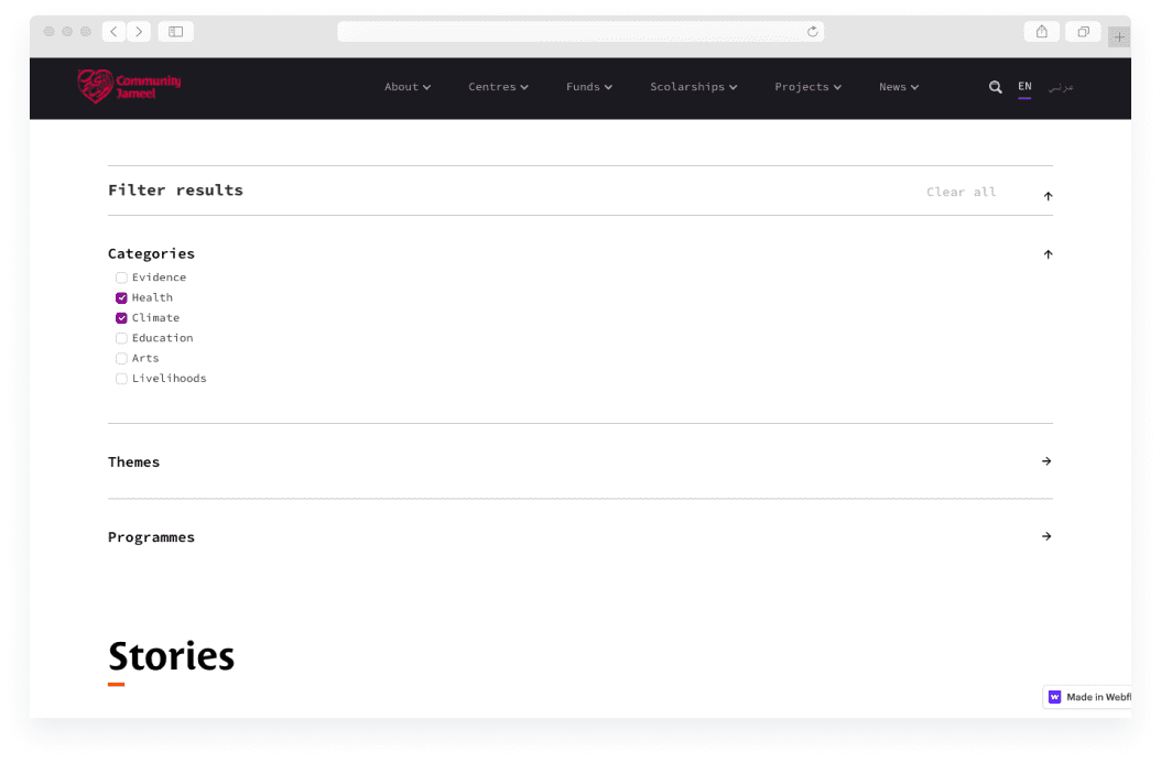 Système de filtrage native webflow