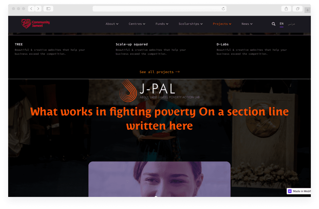 photo présentant le site community jameel avec le logo jpal