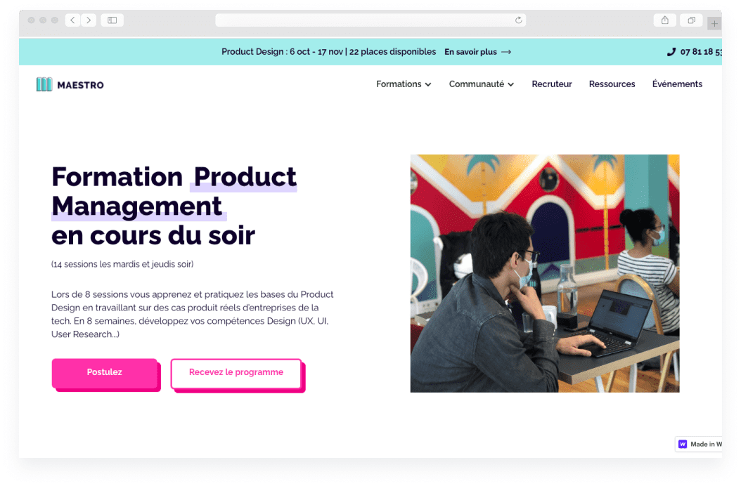 Capture d'écran du site joinmaestro.co