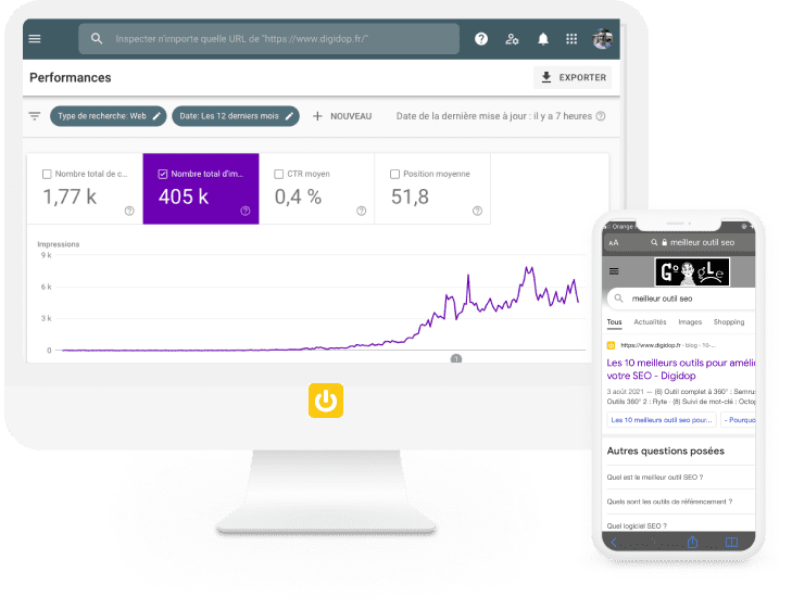 Capture d'écran de performances de la Google Search Console