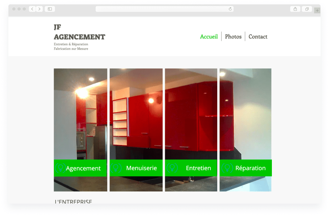 Capture d'écran de l'ancien site WIX de JF agencement