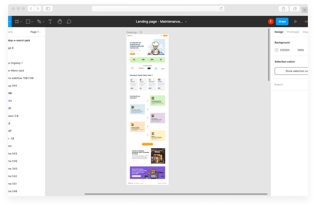 Maquette Figma d'une landing page de Merci Jack