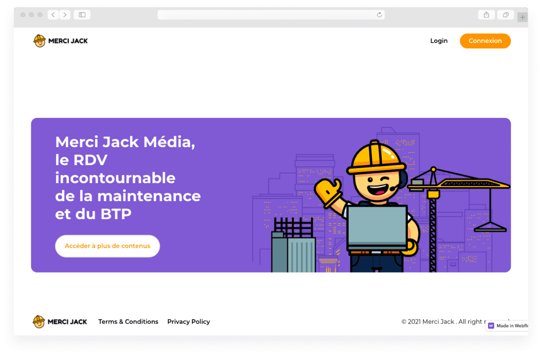 Screenshot d'un call to action sur le site merci jack