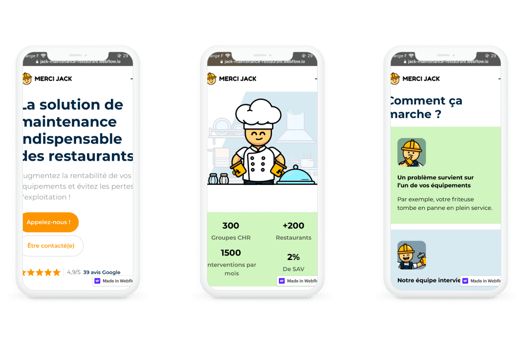 Aperçu de l'affichage adaptatif sur Iphone de la landing page de merci jack