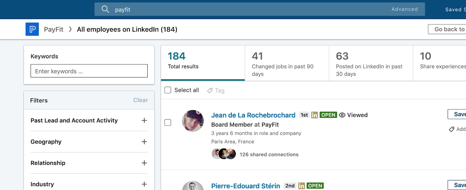 Sales Navigator Payfit Employees Search