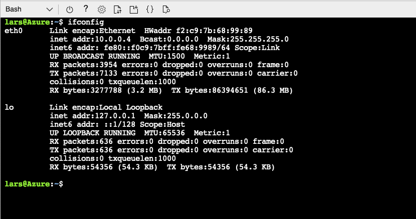 Screenshot of the Cloud Shell IP-configuration