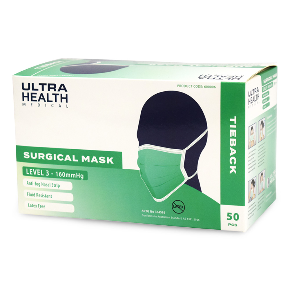 ULTRA HEALTH Surgical Mask Level 3 Fluid Resistant with Ties