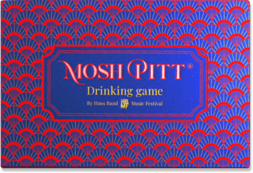 Mosh Pitt Drinking in a blue box with art deco details