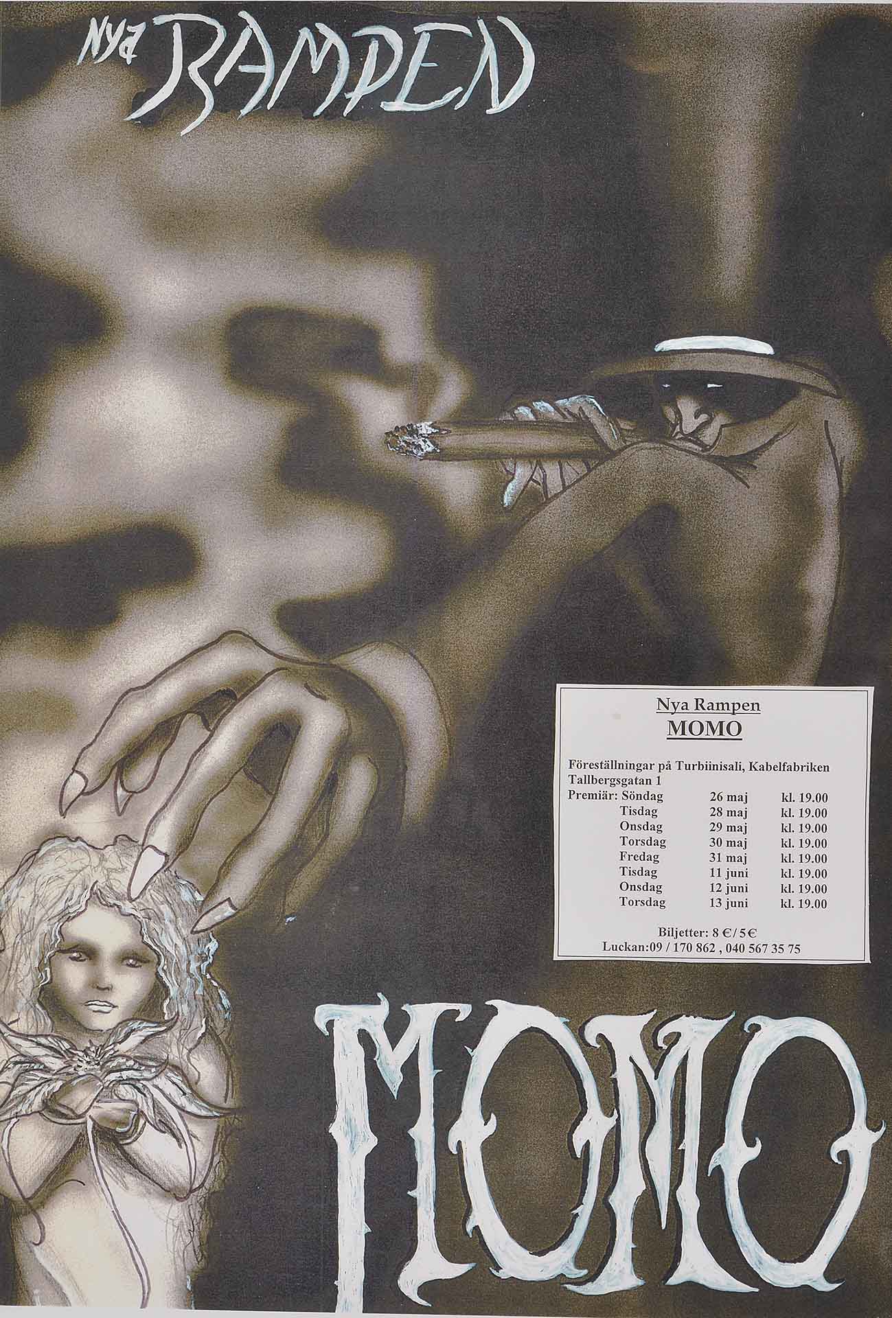 A handpainted poster of a guy smoking cigar