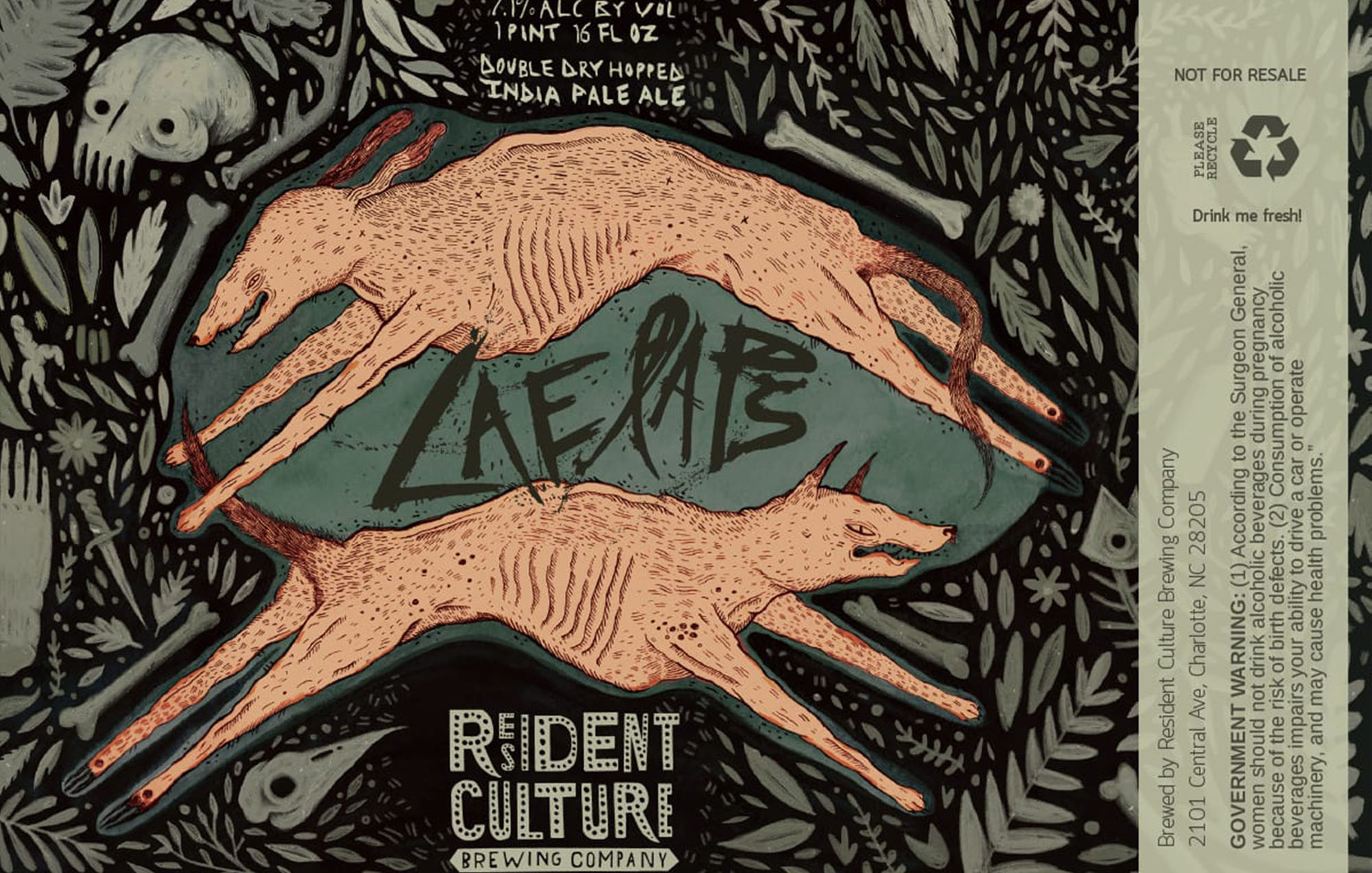 a illustration of to pinkish dogs jumping with the resident culture logo on the bottom